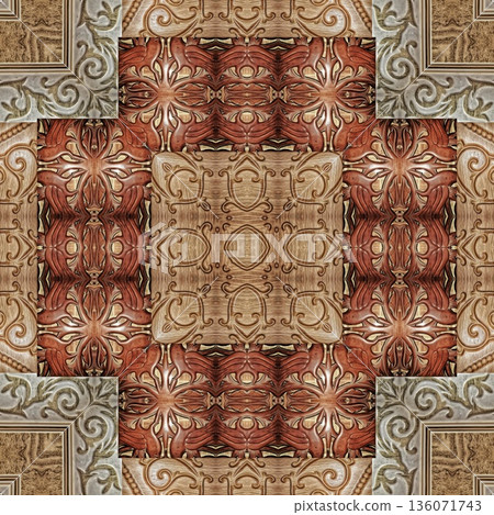 An elegant wooden carved design inspired by traditional craftsmanship, featuring detailed relief textures that add warmth and depth. Perfect for tiles, flooring, wall coverings, packaging, and furnish An elegant wooden carved design inspired by traditional craftsmanship, featuring detailed relief textures that add warmth and depth. Perfect for tiles, flooring, wall coverings, packaging, and furnish 136071743