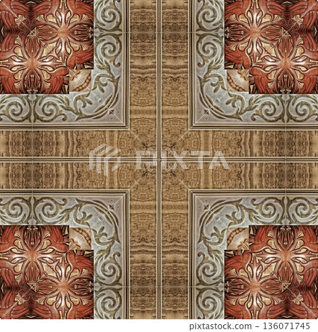 An elegant wooden carved design inspired by traditional craftsmanship, featuring detailed relief textures that add warmth and depth. Perfect for tiles, flooring, wall coverings, packaging, and furnish An elegant wooden carved design inspired by traditional craftsmanship, featuring detailed relief textures that add warmth and depth. Perfect for tiles, flooring, wall coverings, packaging, and furnish 136071745