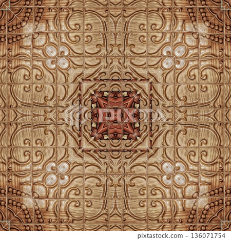 An elegant wooden carved design inspired by traditional craftsmanship, featuring detailed relief textures that add warmth and depth. Perfect for tiles, flooring, wall coverings, packaging, and furnish An elegant wooden carved design inspired by traditional craftsmanship, featuring detailed relief textures that add warmth and depth. Perfect for tiles, flooring, wall coverings, packaging, and furnish 136071754