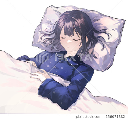 A girl sleeping soundly in bed_no background A girl sleeping soundly in bed_no background 136071882