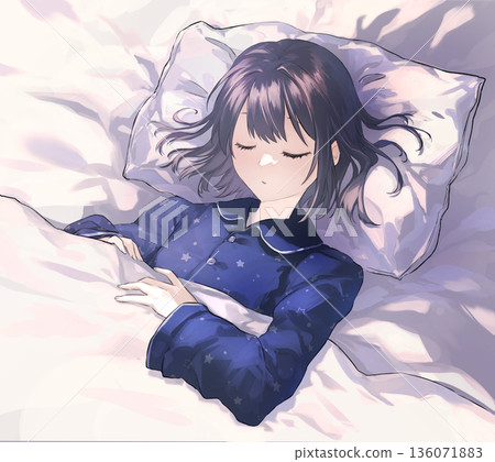 Girl sleeping soundly in bed Girl sleeping soundly in bed 136071883