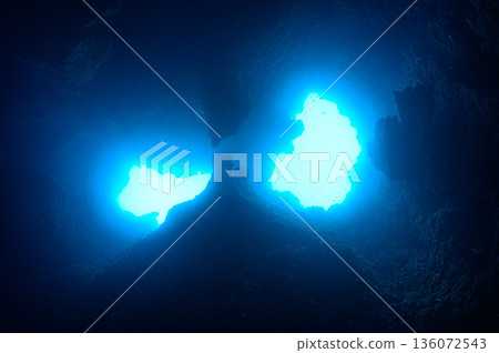 Blue sea and underwater caves, Palau, diving scene Blue sea and underwater caves, Palau, diving scene 136072543