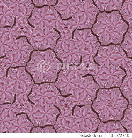 Abstract floral design features a pattern with rich textures and relief details. Soft pink, earthy brown, and muted blue tones add depth, making it ideal for textiles, wallpaper and fashion prints 136072848