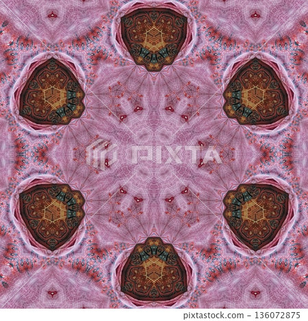 Abstract floral design features a pattern with rich textures and relief details. Soft pink, earthy brown, and muted blue tones add depth, making it ideal for textiles, wallpaper and fashion prints Abstract floral design features a pattern with rich textures and relief details. Soft pink, earthy brown, and muted blue tones add depth, making it ideal for textiles, wallpaper and fashion prints 136072875
