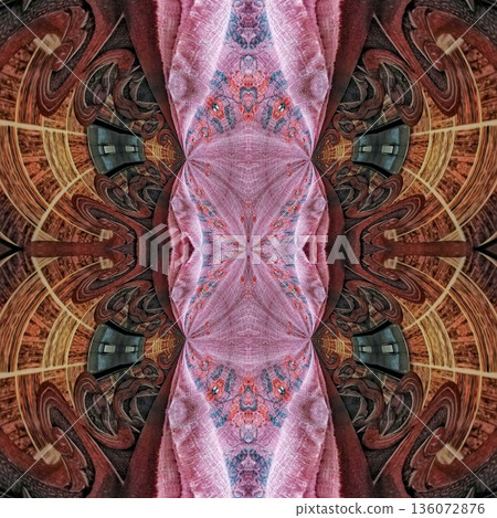 Abstract floral design features a pattern with rich textures and relief details. Soft pink, earthy brown, and muted blue tones add depth, making it ideal for textiles, wallpaper and fashion prints 136072876