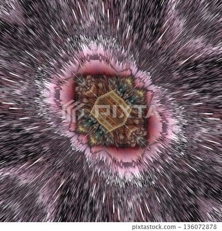 Abstract floral design features a pattern with rich textures and relief details. Soft pink, earthy brown, and muted blue tones add depth, making it ideal for textiles, wallpaper and fashion prints 136072878