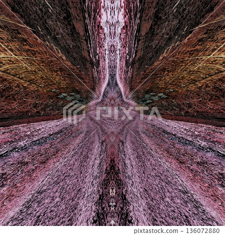 Abstract floral design features a pattern with rich textures and relief details. Soft pink, earthy brown, and muted blue tones add depth, making it ideal for textiles, wallpaper and fashion prints 136072880