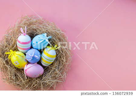 Easter eggs on a pink background Easter eggs on a pink background 136072939