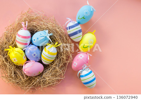 Easter eggs on a pink background Easter eggs on a pink background 136072940