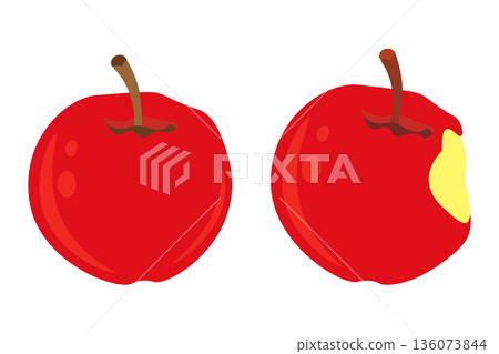 一組插圖,包括一顆鮮紅的蘋果和一顆被咬了一口的蘋果。 一組插圖,包括一顆鮮紅的蘋果和一顆被咬了一口的蘋果。 136073844