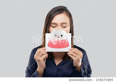 Dental Root Infection Concept with Woman Holding Tooth Illustration Dental Root Infection Concept with Woman Holding Tooth Illustration 136073905