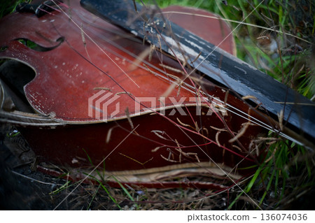 廢墟中破損的弦樂器 136074036