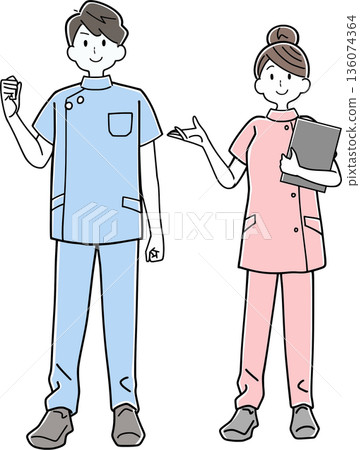 護士插圖，描繪一對男女（全身像） 136074364
