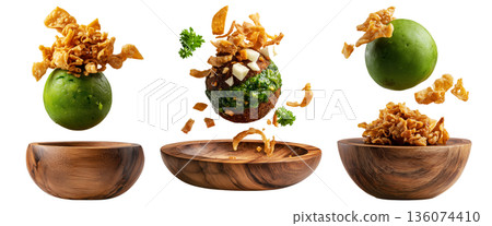 Ecuador boln de Verde green plantain spinach and mashed potato ball with melted cheese, isolated on white background Ecuador boln de Verde green plantain spinach and mashed potato ball with melted cheese, isolated on white background 136074410