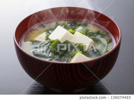 Miso soup with tofu and wakame Miso soup with tofu and wakame 136074483