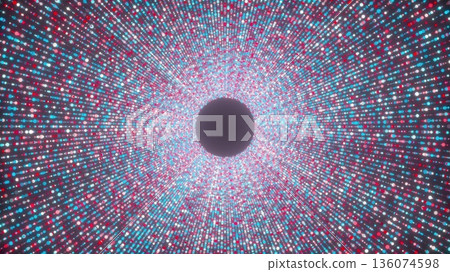 Circle particles tunnel. Computer generated 3d render Circle particles tunnel. Computer generated 3d render 136074598