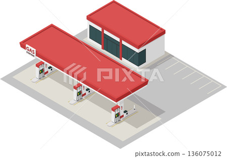 Inner city urban gas station illustration Inner city urban gas station illustration 136075012