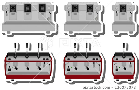 big colored set different types coffee machine 136075078