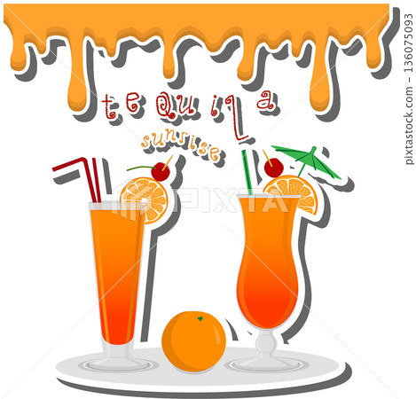 Bright beautiful alcohol cocktail tequila sunrise 136075093