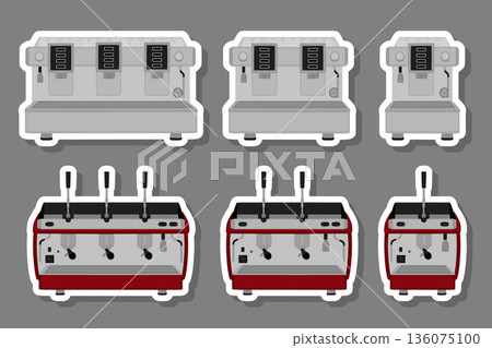 Illustration on theme big colored set different types coffee machine Illustration on theme big colored set different types coffee machine 136075100