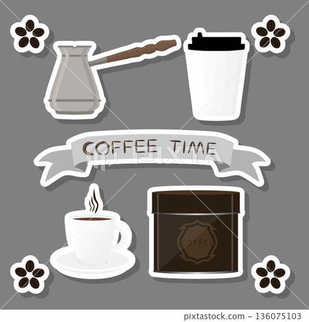 Vector illustration logo for white ceramic cup of hot coffee on saucer Vector illustration logo for white ceramic cup of hot coffee on saucer 136075103
