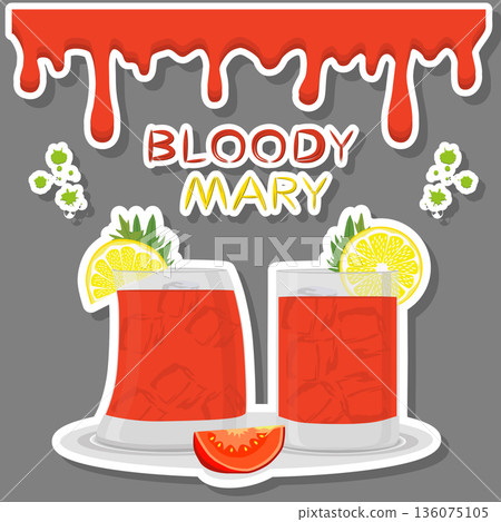 Vector icon illustration logo for alcohol cocktails bloody mary from sliced tomatoes 136075105