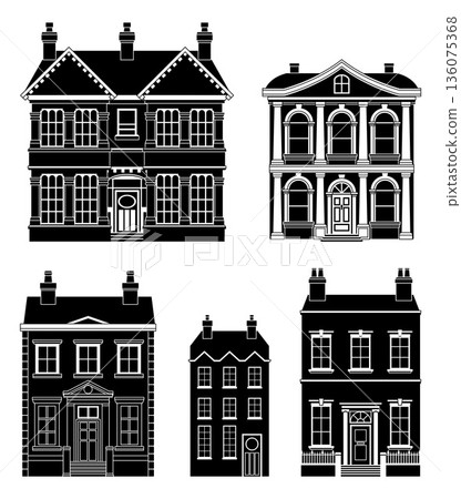 Houses Old Buildings Silhouette Illustration Set 136075368