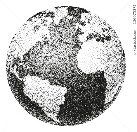 Black White World Planet Earth Globe Map Halftone 136075371