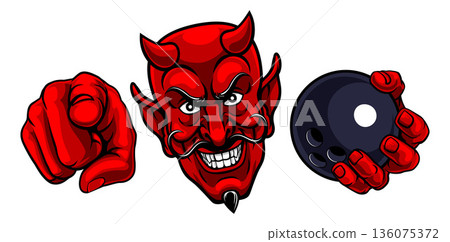 Devil Bowling Ball Sport Team Mascot Illustration 136075372