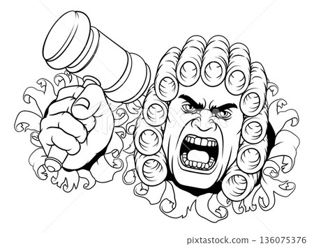 Angry Judge Hammer Gavel Cartoon Character Angry Judge Hammer Gavel Cartoon Character 136075376
