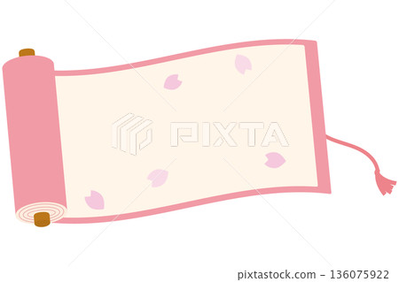 Scroll Pink Spring Cherry Blossom Illustration 136075922