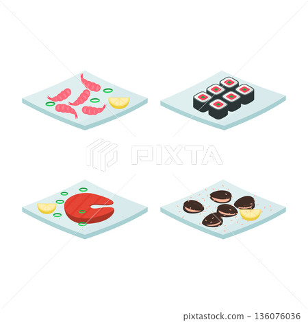 set of plates with asian food set of plates with asian food 136076036