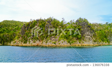beautiful view of island and sea with clear sky background, West Papua, Indonesia beautiful view of island and sea with clear sky background, West Papua, Indonesia 136076108