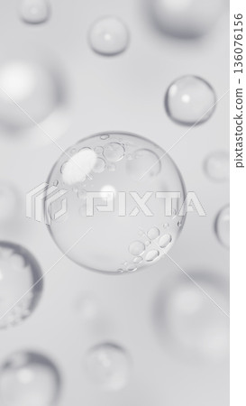 Multiple water droplets on a gray background. Gel. Background material. 3D (portrait). 136076156