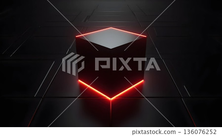 Minimalist Futuristic Cube Pattern with Red Glowing Seams 136076252
