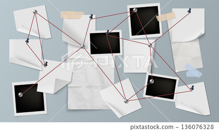 Detective investigation board with crime evidence Detective investigation board with crime evidence 136076328