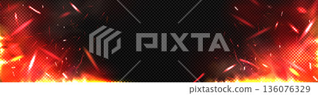 Fire with flying sparks, light of burning flame bg 136076329