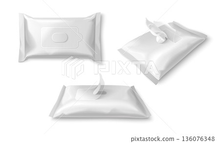 White wet wipe package mockup, 3d realistic White wet wipe package mockup, 3d realistic 136076348