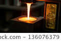 The image of melting gold and pouring it into a mold symbolizes the process by which asset value is created. 136076379