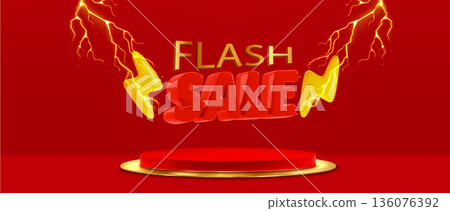 Flash sale podium with electric lightning 136076392