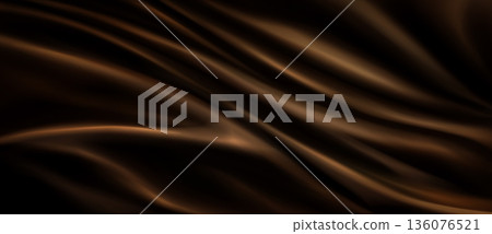 Brown silk fabric texture with smooth waves 136076521