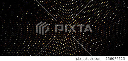 Golden halftone shimmering pattern on black 136076523