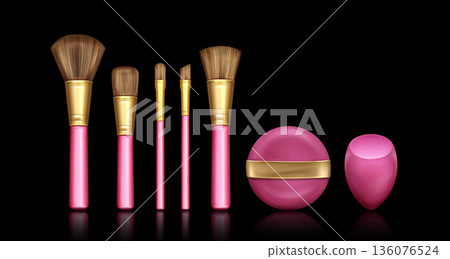 Makeup brush and sponge set isolated on black 136076524