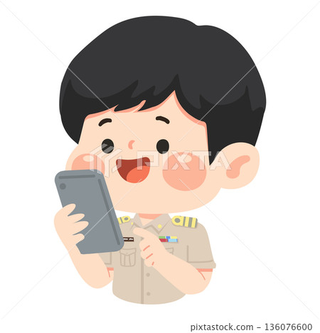 Teacher Man in Uniform Using Smartphone Teacher Man in Uniform Using Smartphone 136076600