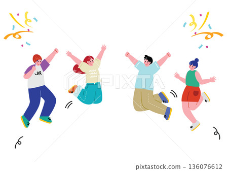 一幅男女歡呼雀躍的插圖 一幅男女歡呼雀躍的插圖 136076612