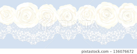 Antique style lace and white rose flower illustration 136076672