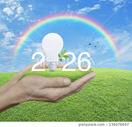 Happy new year 2026 green ecology and saving energy concept Happy new year 2026 green ecology and saving energy concept 136076697