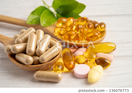 Alternative medicine herbal organic capsule drug herb. 136076773