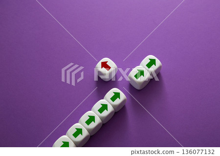 Group of dice following one direction, single changing path 136077132