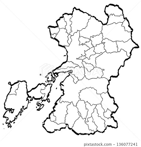 熊本縣地圖 - 市町劃分插圖(筆觸風格) 熊本縣地圖 - 市町劃分插圖(筆觸風格) 136077241